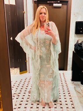Joyfolie Lina Sequin Kaftan Dress in Sea Glass